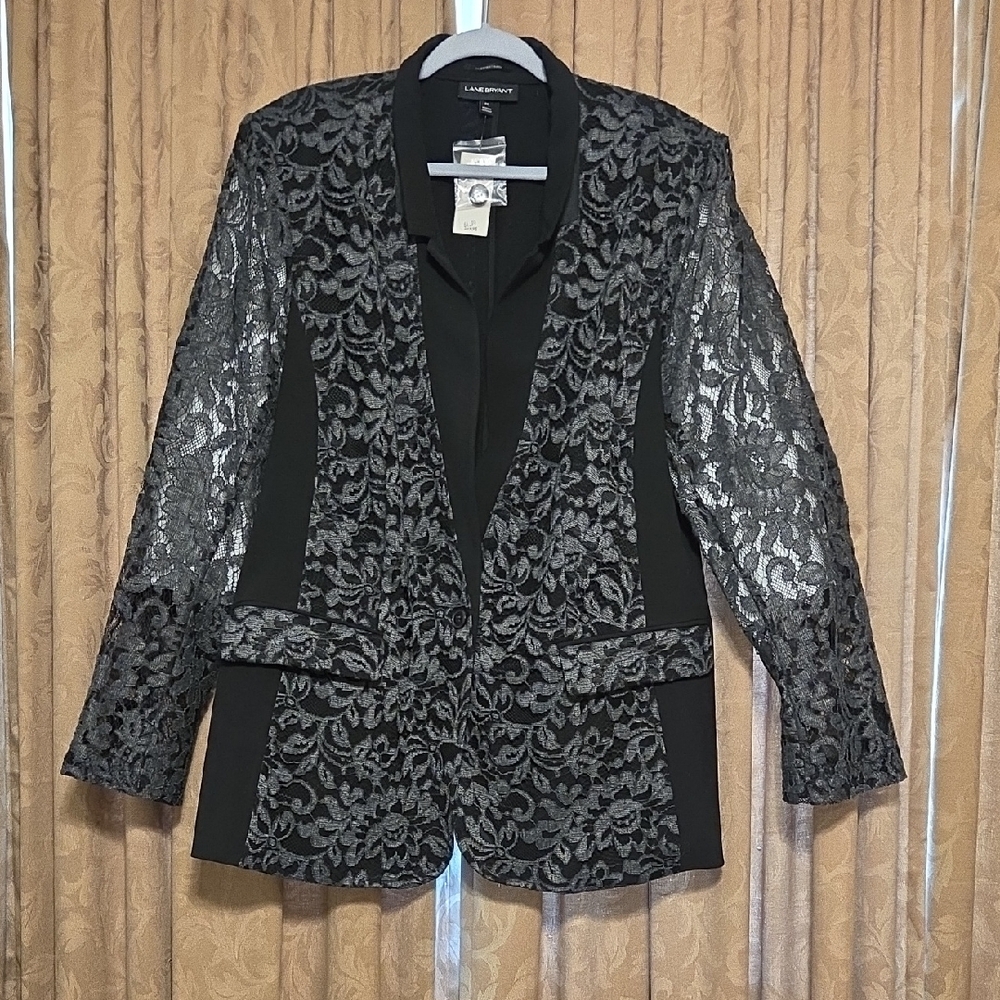 Lane Bryant Black and Silver Lace Blazer